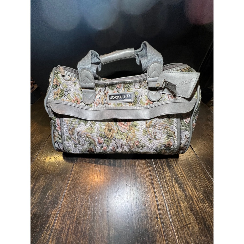 Vintage Jordache Floral Tapestry Duffel Bag Grey Pink Weekend Travel Carry On